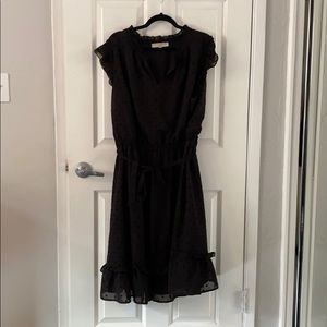 Loft Black Swiss Dot Ruffle Midi Dress EUC